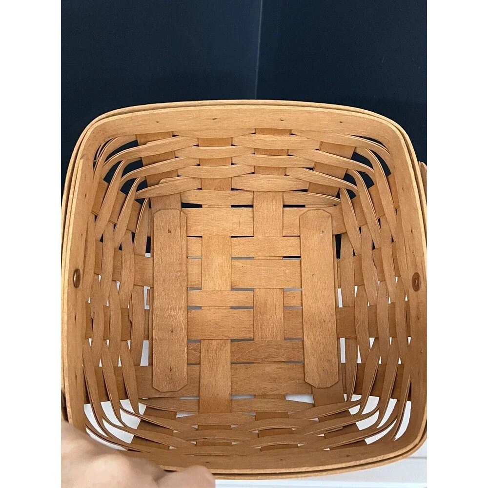 Small Longaberger Basket Wood Wooden Handled Signed Basketweave 9in